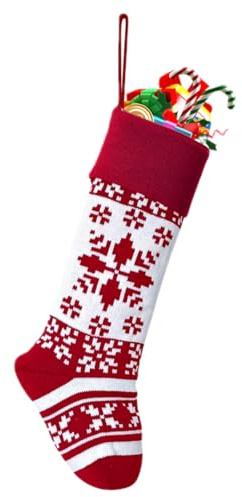Summerdate Medias de Navidad de 46 cm, calcetines navideños tejidos, gran decoración con motivos clásicos, adornos colgantes para la chimenea (1, C)