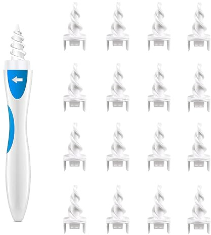 Ear Wax Removal Tool, Spiral Soft Silicone Ear Wax Removal Too, Wax Remover, with 16 PCS Soft and Flexible Replaceme for Children and Adults (Blue)