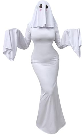 Licsaliwe Disfraz de fantasma de cuerpo completo para adultos, traje completo de Halloween con tocado para eventos de fiesta/extra