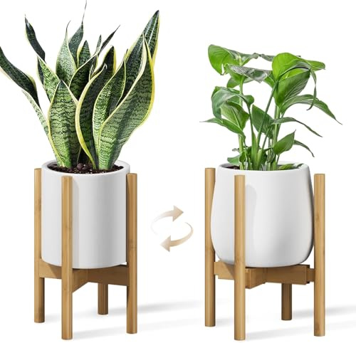 Bamworld Porta Piante Regolabile da Interno, Porta Piante in Bambù Adatto per Vasi da 20 a 30 cm, Piccola Fioriera da Angolo per Piante da Interno, Adatto per Soggiorno Balcone, Natura