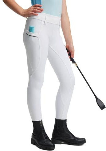 FitsT4 Sports Pantaloni da equitazione per ragazze e bambini, in silicone, con inserti completi, leggings da equitazione, pantaloni elastici da equitazione con 2 tasche laterali e passanti per cintura