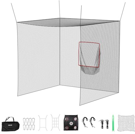 VEVOR Golf-Schlagkäfig 305x305x305 cm, Abschlagkäfig mit 3-lagigem & Knotenlosem Polyestergewebe, Golf- und 9-Loch-Baseballziel, Golf-Schlagnetz Trainingsnetz Übungsnetz für Outdoor Indoor