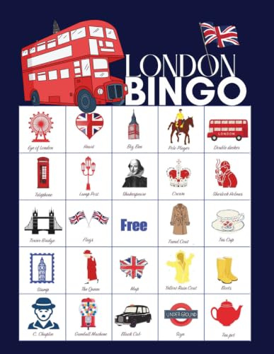 London Bingo: 32-Player British Bingo Game Set perfect for UK Royal Celebration Activities, Street Parties, and Union Jack Party Favors