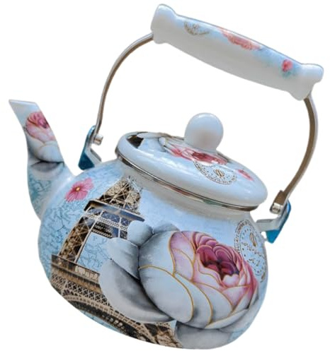 Toyvian Bollitore Vintage in Smalto da 2,5l per Casa e Ufficio, Facile da Riempire e Pulire, Design Elegante e Semplice per Amanti del Tè