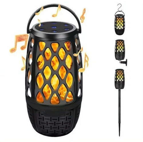 Outdoor Speakers Bluetooth Waterproof with LED Flame Lights — Portable Wireless Speaker 10W HD Stereo Sound | Multi-Sync Up to 100 Speakers for Patio Yard Camping, Unique Gadget Gifts for Men, Dad