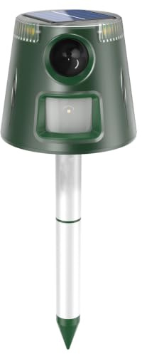 Ahuyentador de gatos ultrasónico solar, para jardín, impermeable, 5 modos, ajustable, carga solar, 360°, eficaz para gatos, perros, pájaros, ratones