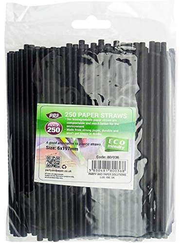 Lot de 1000 pailles en papier biodégradables Noir 20 cm