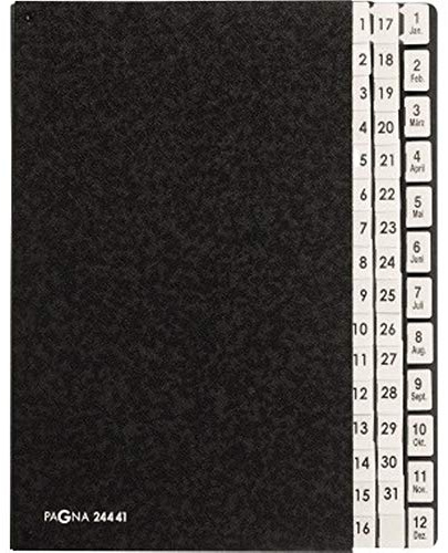 PAGNA Pultordner 24441-04 DIN A4 1-31/1-12 44Fächer Hartpappe schwarz