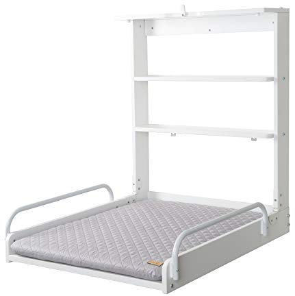 roba Wandwickeltisch + Wickelauflage roba Style grau - Wickeltisch klappbar & platzsparend zur einfachen Wandmontage - Holz weiß, 1 Stück (1er Pack)