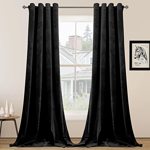 SMILETIME Black 120 in Long Velvet Curtains with Grommet, Thermal Insulated Super Soft Privacy Noise Reducing Light Filtering Velvet Curtains for Living Room, 2 Panels, Each 52 x 120 inches Long