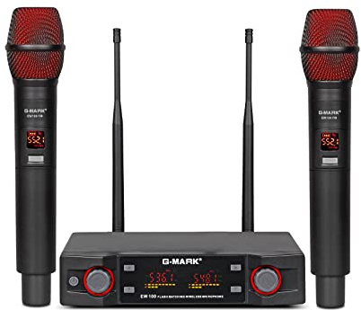 G-MARK EW100 Micrófono inalámbrico UHF karaoke microfono profesional 2 Canales de frecuencia ajustable banda de discurso DJ estudio