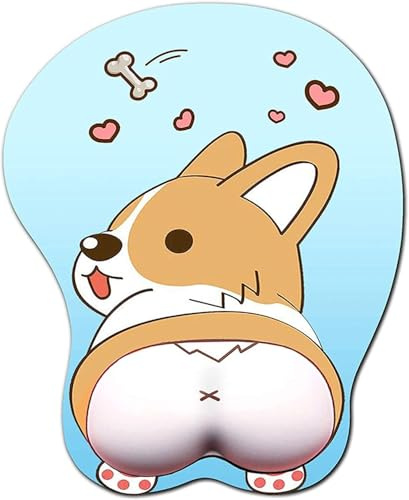 Foulrog 3D-Mauspad mit Handgelenkauflage, ergonomisches, weiches Silikon-Gel-Gaming-Mauspad, niedlicher Corgi-Hund, Anime-Mauspad für PC und Laptops (blau)