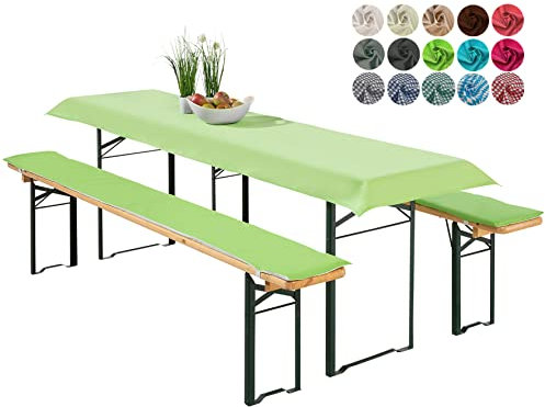 heimtexland ® Bierzeltgarnitur Auflagen Set 3-teilig Tischdecke Bierbankauflage Polster Kissen Biergarnitur Typ698 Grün für Tischmaß 50x220 cm