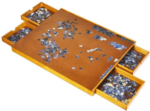 COSTWAY Mesa de Rompecabezas de Madera con 4 Cajones Mesa para Puzzle para Rompecabezas 1000-1500 Piezas