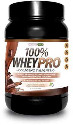 100% Whey Protein con Colágeno y Magnesio,43 gramos de Proteína Pura por toma 0% Azúcares,Aumenta el crecimiento muscular y tonifica los músculos | Protege y lubrica Articulaciones,1000g (Chocolate)