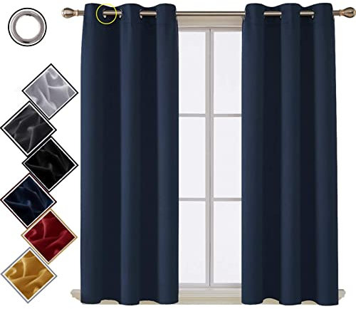 funky gadgets Blackout Curtains for Bedroom Thermal Insulated Blackout Curtains 70 to 90% Light Blocking Eyelet curtains for Living Room 2 Panels, 46 x 54 Inch, Navy Blue