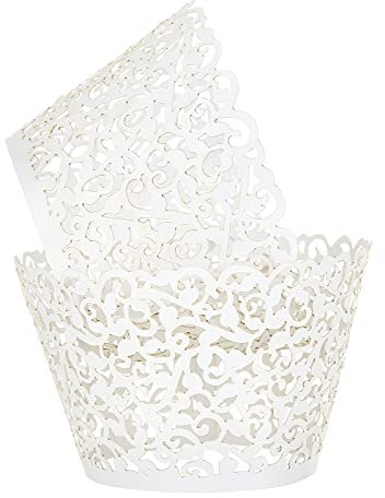 LEMESO 100 pz Pirottini Muffin Carta Bianchi 8 cm Avvolgi Muffin Cupcake Confezione Torta Decorazione Forniture per Matrimonio, Compleanni, Feste, Party Tagliati al Laser Design Vuoti