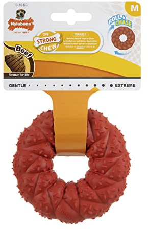 Nylabone Strong Natural Rubber Dog Chew Toy, Bouncy, Beef Flavour, Medium,for dogs 0-16kg