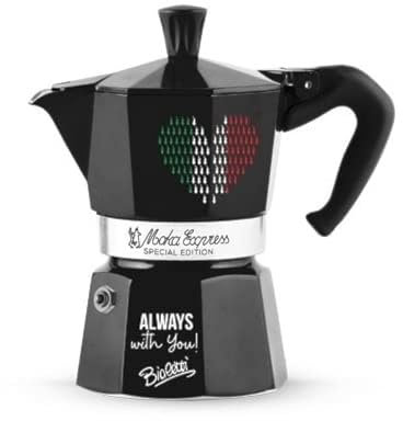 Bialetti Moka Express - Caffettiera italiana da 3 tazze, edizione limitata, colore: Nero con cuore italiano