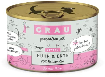 GRAU – das Original – Nassfutter für Katzen - Kitten - Huhn & Ente, 6er Pack (6 x 200 g), getreidefrei, für Kitten