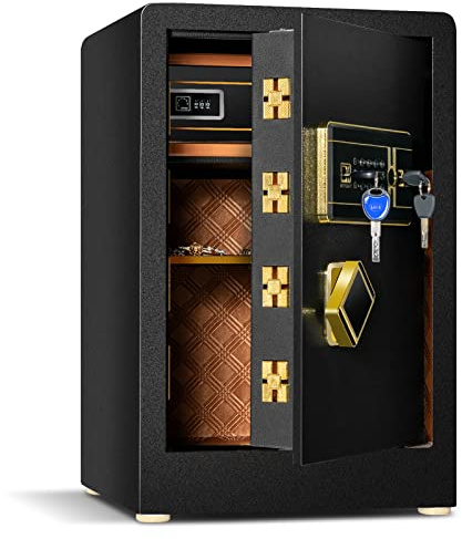TANGZON Electronic Safe Box, Steel High Security Cabinet Safe with 2/3 Access Ways, Warning System, Digital Keypad, Removable Shelf & Keys for Home Office Hotel (38x36x58cm, with Built-in Safe)