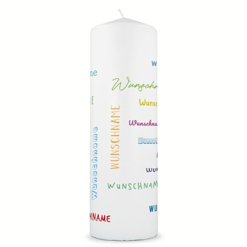 GRAVURZEILE Bedruckte Kerze - Personalisiert mit Namen in Verschiedenen Schriftarten & Farben - Geschenkidee zum Geburtstag - Hochwertige Stumpenkerze Weiß 250/80 mm