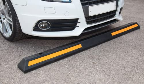 The Ramp People Rubber Wheel Stop 2m Includes Fixings | Rubber Parking Block for Car Parks, Driveway, Garage | Reflective