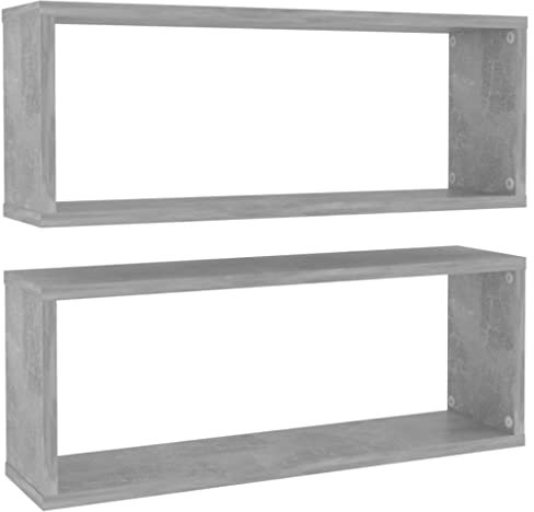 vidaXL 2x Wall Shelves Home Living Room Bedroom Furniture Set Wall-Mounted Floating Hanging Wall Display Shelf Wall Rack Set Chipboard Concrete Grey