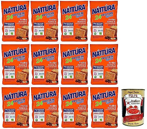Náttúra Proteína Sport - Galletas de proteínas (12 unidades, con copos de avena y chispas de chocolate, ricas en fibra y proteínas, bolsa de 200 g + lata de 400 g)