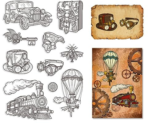 craspire Zug Klare Gummistempel Steampunk Transparent Vintage Silikon Auto Fallschirm Siegel Stempel Journaling Kartenherstellung DIY Scrapbooking Fotoalbum Dekorative Filmrahmen Stempelbögen