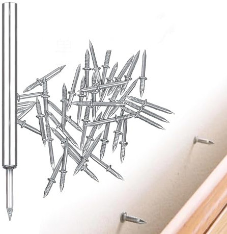 100PCS Clou Sans Couture à Fil de Plinthe à Double Tête, Ligne De Pied Clous Sans Marques, avec Outil De Manchon Spécifique, Sécurité Invisibles Petit Vis Clous, pour Tapissier, Placages Bois