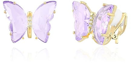QUKE Schmetterling Form lila Kristall Clip auf Ohrringe Gold nicht durchbohrt Ohren für Frauen Mädchen