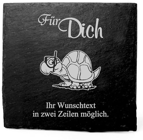 Deko Schiefer Untersetzer personalisiert Schildkröte mit Taucherbrille - Für Dich - 11x11cm Schwarz Bierdeckel Tischdeko Bieruntersetzer Weinuntersetzer