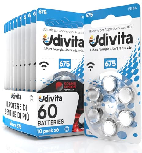 Lot de 60 Piles pour appareils auditifs pour écouteurs auditifs Taille 675 PR44 avec Technologie Sound Fusion – 10 Ampoules de 6 Piles