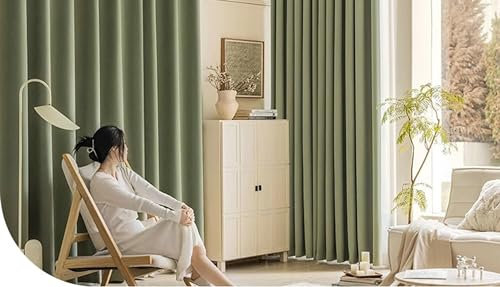 Gualiy Vorhänge Blickdicht 2 Stück, Verdunkelungsvorhang Thermo Ösen 137x160CM Einfarbig Vorhang Grün Vorhänge für Balkon