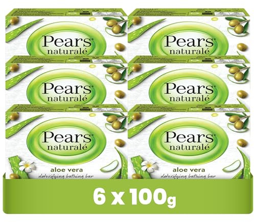 Pears Naturalé Seifenstück – Aloe Vera Bade-Seife mit Glycerin, Sanfte Reinigung für tägliche strahlende Haut, Ideal zur Feuchtigkeitspflege von Gesicht, Körper und Händen – 100 g (6er-Pack)