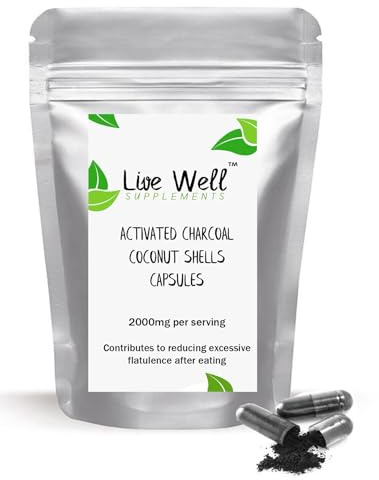 Live Well Supplements™ Activated Charcoal Capsules 2000mg - 120 Capsules Natural Coconut Shells Per Serving of 6 Capsules Vegan & Natural -Bloating, Excessive Flatulence, Gas (120 Capsules)