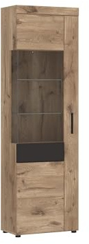 möbelando Glasvitrine >Grano< in Viking Eiche Dekor - 58x195x37,4 (BxHxT)