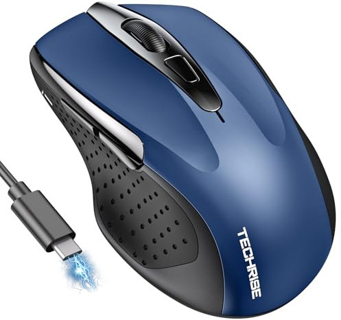 TechRise Wireless Mouse, Rechargeable Bluetooth Mouse (BT5.0/3.0 & 2.4G), 4800DPI Adjustable, 6-Button Silent Computer Mouse, Ergonomic Wireless Mouse for Laptop PC Mac, Blue