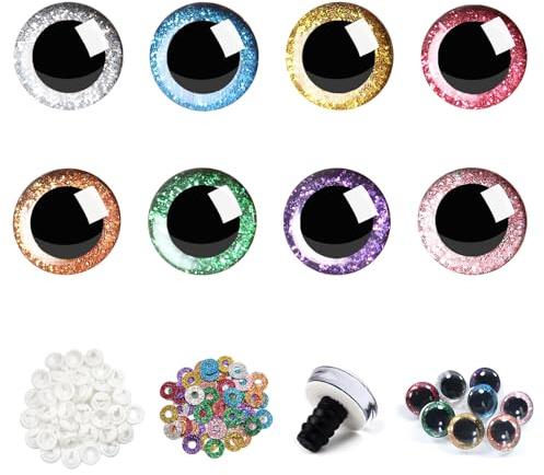 TOAOB 64 stycken säkerhetsögon för virkade djur glitter 12 mm 8 färger dockögon djurögon plast hantverk ögon för marionett docktillverkning plyschdjur nalleögon