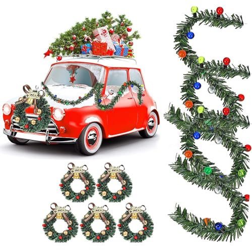 Mini Couronne de Noel, 8 Pièces Decoration Couronnes de Noël Miniature Guirlande Verte Noel 25 cm Christmas Garland pour 1: 12 Décoration Maison de Poupée, Noël Deco (A)