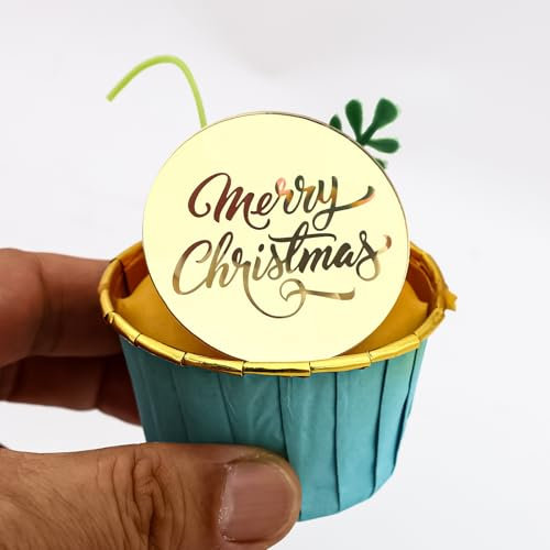 3 Little Desserts Engraved Acrylic Cupcake Toppers - Set of 6 - Reusable Christmas Cake Discs - Party Decorations With Gold Letters