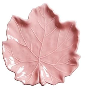 MYOLIO Speiseteller, Ahornblätter Keramik Salat Dessert Bowl Bunt Unregelmäßig Porzellan Mittags-Vorspeisenteller(Rosa,Plate)