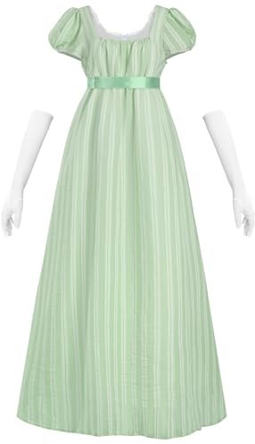 CR ROLECOS Regency Robe de bal victorienne Jane Austen pour femme - Robe longue vintage victorienne Regency Era - Robe de bal avec gants - Taille empire, vert, M
