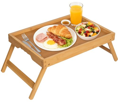 Artmeer Bed Tray Table with Folding Legs,Bamboo Breakfast in Bed for TV Table, Laptop Computer Tray,Eating,Snack Tray(Bamboo) Large Size