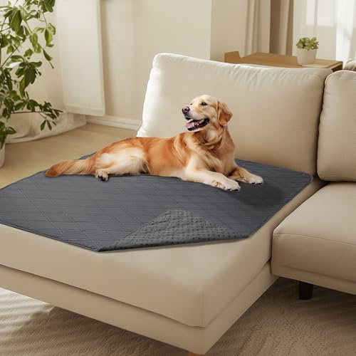 luciphia 100% wasserdichte Hundedecke mit Rutschfesten Punkten, rutschfeste Hundedecke als Schutz für Sofa Bett Auto, Robuste Hundematte Maschinenwaschbar für Unterwegs Hunde, Grau 101 * 127cm