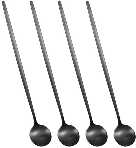 AOZUO 4pcs Stainless Steel Coffee Spoons, 7.8'' Matte Coffee Stirring Spoon Ice Cream Tea Spoon Long Handle Espresso Mixing Spoons Teaspoons for Coffee Milkshake Dessert Antipasto Tea Salad(Black)