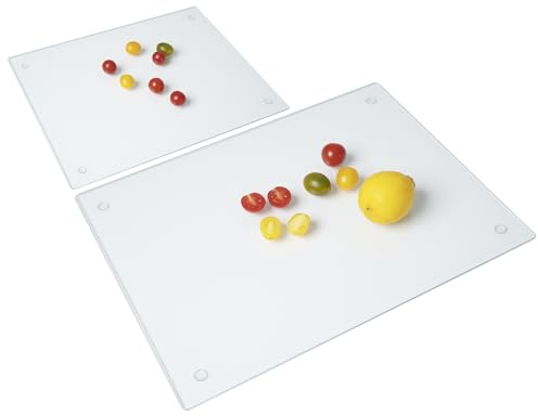 Tempered Glass Cutting Board for Kitchen, Clear Cutting Board for Countertop, Dishwasher Safe, Scratch Resistant, Heat Resistant, Shatter Resistant (16x12 & 12x8)