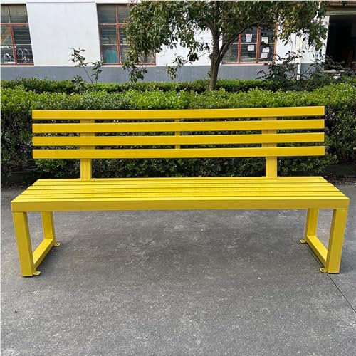 GBPLDMAQ Parkbank mit Rückenlehne Massivholz-Stuhloberfläche, Gartenbänke für Draußen, Bank Outdoor Verzinkter Rohrrahmen, Wetterfeste Metallbank, Rostfrei(Yellow,150x854x40cm/59x33x16in)