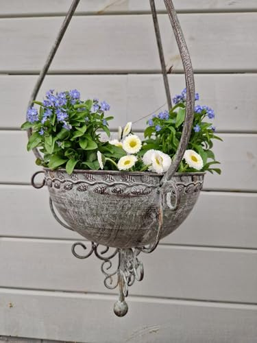 Arinosa Schale zum Hängen Blumenschale Metall Vintage Shabby D29xH75cm